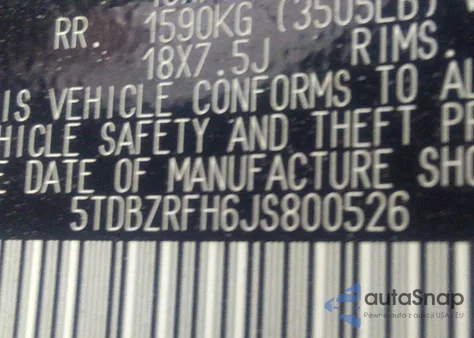 2018 Toyota Highlander Le Plus z USA, uszkodzony, nr VIN 5TDBZRFH6JS800526